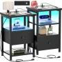 Homieasy Nightstand Set of 2 with Charging Station, End Table Bedside Table with LED Lights, Modern Nightstands with Drawers and Storage Shelf, Wood Night Stands for Bedroom, Living Room, Black - Image 1