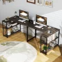 Costway 47" Reversible Corner Desk with Power Outlet Adjustable Side Storage Shelves Gray - Image 4