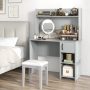 Gray Home Office Desk with Raised Display Shelf and 2 Open Shelves - Image 5