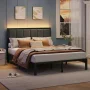 Dayago Queen Size Bed Frame with Upholstered Headboard, LED Light and USB Socket, No Box Spring Needed - Image 4