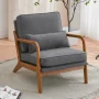 Lemley Mid Century Solid Wood Accent Chair Upholstered Armchair with an Extra Pillow - Image 5