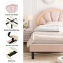 Homfa LED Bed Frame, Twin Size Velvet Upholstered Platform Bed with Adjustable Headboard, Lights Seashell Bed, Off-White - Image 6