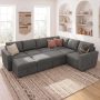 Marrber Sectional Linen Sleeper Sofa Bed with Storage and Pull-Out Couch for Living Room, Beige - Image 1