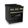 ZLINE - 30 in. Wide 4 Burner Autograph Legacy Dual Fuel Freestanding Range with Gold Accents - Black - Image 2