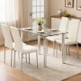 Ktaxon Glass Dining Table Set for 4, Kitchen Table Set & 4 PU Padded Chairs, Dining Room Set for Dinner, Silver & White - Image 1