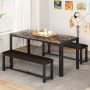LTTROMAT Dining Table Set for 4, Faux Marble Kitchen Table Set with 2 PU Leather Benches, Breakfast Nook Set for Small Spaces, 3 Piece Farmhouse Dining Room Table Set, Rustic Brown - Image 3