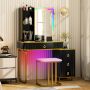 Vanity Table Set with RGB LED Lights and Wireless Charging Station - Image 2
