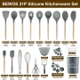 Bestdin 21PCS Utensils Set, Non-Stick Silicone Cooking Kitchen Utensils Spatula Set with Holder, Wooden Handle Silicone Kitchen Gadgets Utensil Set - Image 2