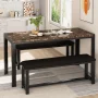 LTTROMAT Dining Table Set for 4, Faux Marble Kitchen Table Set with 2 PU Leather Benches, Breakfast Nook Set for Small Spaces, 3 Piece Farmhouse Dining Room Table Set, Rustic Brown - Image 2
