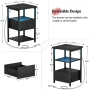 Homieasy Nightstand Set of 2 with Charging Station, End Table Bedside Table with LED Lights, Modern Nightstands with Drawers and Storage Shelf, Wood Night Stands for Bedroom, Living Room, Black - Image 5