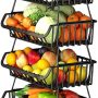 CarolynDesign Kitchen Storage Baskets Black Iron Wire Storage Bins with Wheels and Feet, Stackable Vegetable Storage Baskets (6-Tier Baskets) - Image 1