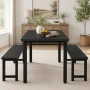 UHOMEPRO Dining Table Set for 4, Kitchen Table with 2 Benches, Modern Dining Room Table Set with Metal Frame, Breakfast Nook Furniture Set for Home Cafeteria Bar Kitchen, Black - Image 2