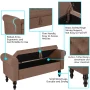 Storage Bench with Upholstered Rolled Arm Ottoman Bench Couch w/ Solid Wood Legs for Bedroom End of Bed,and Living room,Brown - Image 2