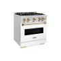 ZLINE - 30 in. Wide 4 Burner 4.2 cu. ft. Autograph Classic Dual Fuel Freestanding Range with Bronze Accents - White - Image 2