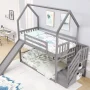 EUROCO Twin House Bunk Bed with Staircase for Kids Teens Bedroom, Solid Wood Bunk Bed with Storage, Gray - Image 5