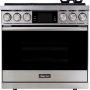 Dacor - 36 in. Wide 6 Burner Contemporary 4.8 Cu. Ft. Slide-In Dual Fuel Four-Part Pure Convection Range with GreenClean - Silver Stainless Steel - Image 1