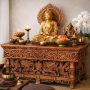 Tribe Azure Fair Trade Small Altar Table, Meditation Table Altar, Small Puja Table, Meditation Altar Wood Wiccan Buddhist, Tea Japanese, Low Side Dragon (Large Dragon) - Image 1