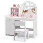 Kids Vanity Table and Chair Set with Shelves Drawer and Cabinet - White - Image 3
