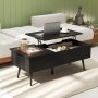 47 Inch Lift Top Coffee Table with 2 Hidden Compartments - Black - Image 2