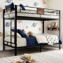 Amolife Twin Over Twin Size Metal Bunk Bed Frame with Removable Ladder & 13" Full-Length Guardrail, Black - Image 2