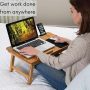 Sofia + Sam Multi Tasking Laptop Bed Tray – Work from Home Desk - Bamboo Lap Desk – Folding TV Tray Table – Smartphone Tablet Lap Tray – Homework Study Reading Eating Food - Computer Stand - Natural - Image 4