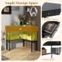 Triangle Corner Desk with Charging Station with 2 Drawers and Storage Shelf - Black - Image 6