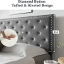 Allewie Queen Size Bed Frame, Velvet Upholstered Platform Bed with Adjustable Diamond Button Tufted & Nailhead Trim Headboard, Light Grey - Image 6