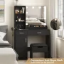 VEANERWOOD Makeup Vanity with Lighted Mirror & Power Strip, Modern Vanity Table Set with 2 Drawer, for Bedroom Bathroom,Black - Image 2