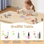 DOREROOM Kids Table and 2 Chairs Set, Height-Adjustable Toddler Table and Chair Set with Graffiti Desktop, 31.5''L x 23.6''W Children Activity Table for Daycare, Classroom, Home - Image 4