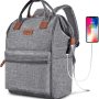 BRINCH Laptop Backpack 15.6 Inch Wide Open Computer Backpacks Laptop Bag College Rucksack Water Resistant Business Travel Backpack Casual Daypack with USB Charging Port for Women Men,Gray - Image 3