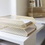Gold File Organizer Office Inbox Gold Paper Tray Organizer for Desk - Gold Desk Tray - Gold Letter Tray Set of 2 Stackable Letter Trays for Desk Office Trays for Desk Organizer File Baskets for Desk - Image 2