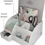 My Space Organizers Marble Desk Organizer For Office Supplies And Accessories - 9 Sections - Pencil Pen Holder Storage - Desktop Organization Decor Essentials (White Grey Marble) - Image 2