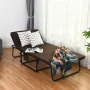 Costway Folding Sleeper Bed Ottoman Lounge Chair w/6 Position Adjustment Brown - Image 2