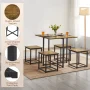 Renwick 5-Piece Dining Set with Industrial Square Table and 4 Backless Chairs, Rustic Brown - Image 4