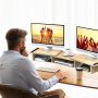 ELIVED Dual Monitor Stand, Wood Monitor Stand with Adjustable Length and Angle, Computer Monitor Stand for Desk, 3 Shelf Monitor Riser, Desktop Organizer for PC, Computer, Laptop (Oak) - Image 6