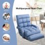 Blue Folding Lazy Floor Chair Sofa with Armrests and Pillow - Image 2