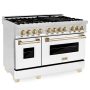 ZLINE - 48 in. Wide 8 Burner Autograph Legacy Dual Fuel Freestanding Range in White & Gold Accents - Stainless Steel - Image 2