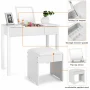Costway White Vanity Dressing Table Furniture Stool Storage Box - Image 3