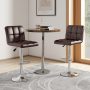 Set of 2 Square Swivel Adjustable Bar Stools with Back and Footrest - Brown - Image 1