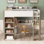 Euroco Wood Full Size Loft Bed with Storage Headboard, Bookcase. Desk and Clothes Hanger for Kids Teens Adults, White&Natural - Image 3