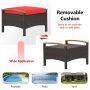 Set of 2 Red Wicker Patio Ottoman Fade-Resistant Foot Rest with Cushion - Image 2