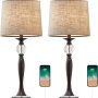 BOBOMOMO USB Metal Crystal Table Lamp 28'' Set of 2 Modern Living Room Bedroom Nightstand Desk Lamp(Brown) - Image 3