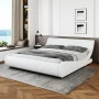 Sha Cerlin White Full Platform Bed, Leather Bed Frame with Adjustable Headboard, Adults - Image 1
