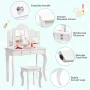 Costway Vanity Table Set Makeup Dressing Table Stool Mirror White - Image 6