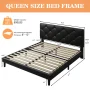 Queen Bed Frame with Upholstered Faux Leather Headboard, UHOMEPRO Platform Bed Frame with Wood Slat Support, No Box Spring Needed, Black - Image 5