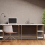 Leick Home Reversible Stepped Tier Shelf Rectangular Desk in White Herringbone/Satin Gold Finish - Image 4