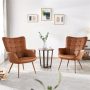 Alden Design Mid-Century Modern Faux Leather Wingback Accent Chair, Brown, Single - Image 6