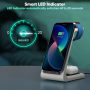 Quezqa Wireless Charging Stand - Fast Wireless Charger - 3 in 1 Charging Station for Apple AirPods Pro 3 2 Apple Watch Ultra 8 7 SE 6 5 4 iPhone 14 Pro Max 14 Plus 13 12 11 Pro Max with QC3.0 Adapter - Image 2