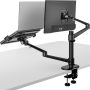 Viozon Monitor and Laptop Mount, 2-in-1 Adjustable Dual Arm Desk Mounts Single Desk Arm Stand/Holder for 17 to 32 Inch LCD Computer Screens, Extra Tray Fits 12 to 17 inch Laptops (Black) - Image 3