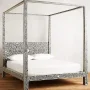 Lakecity Arts Bone Inlay Floral Design Four Poster Bed Black, Bone Inlay Floral Design Four Poster Double Bed Black - Image 4